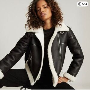 REISS eve merino shearling aviator leather jacket